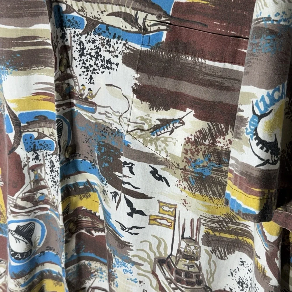 KONA COAST Hawaiian Shirt Fish Print Made In Hawaii Men's Size XXL Button Up - Picture 2 of 5